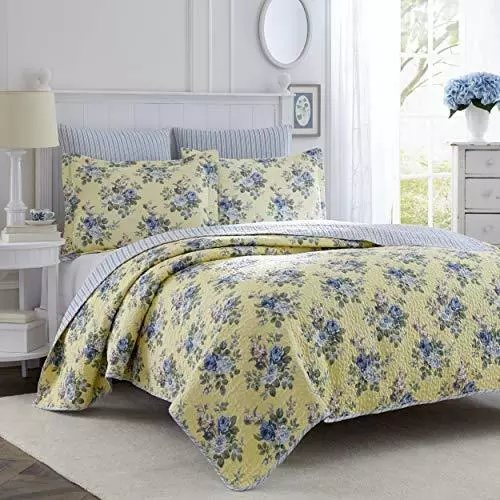 Laura Ashley Home Linley Collection Quilt Set-100% Cotton, Reversible,