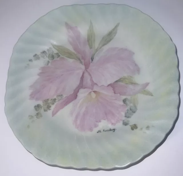 Vintage 1988 Hand Painted Porcelain Plate Flower By M. Tuohey. Unique Floral Art