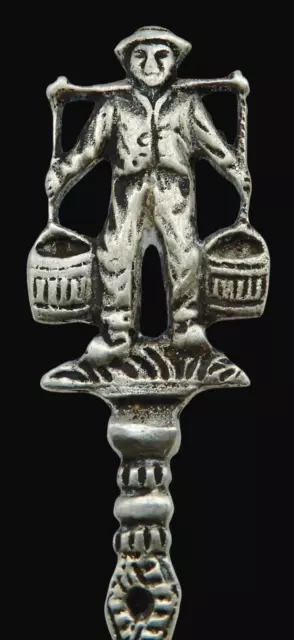 VINTAGE Silver Man Carrying Buckets of Water Coffee Souvenir Spoon