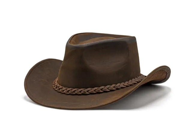 Men and Women Brown Genuine Leather Cowboy Western Hat 3