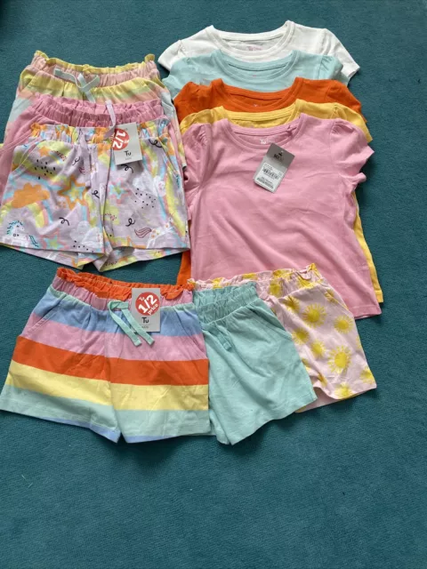 Pacchetto abbigliamento estivo per ragazze TU età 3-4 nuovi con etichette pantaloncini e set di magliette X11