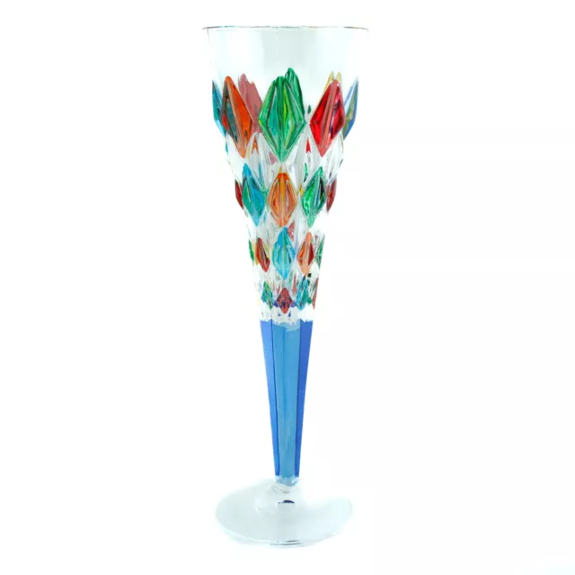 Cristal de Murano Bebible Champagne Flauta Múltiple Color Mano Pintada Azul Stem 2