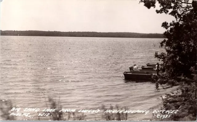 RPPC Postcard Big Sand Lake Lueck's Cottages Cabins Phelps WI Wisconsin    D-666