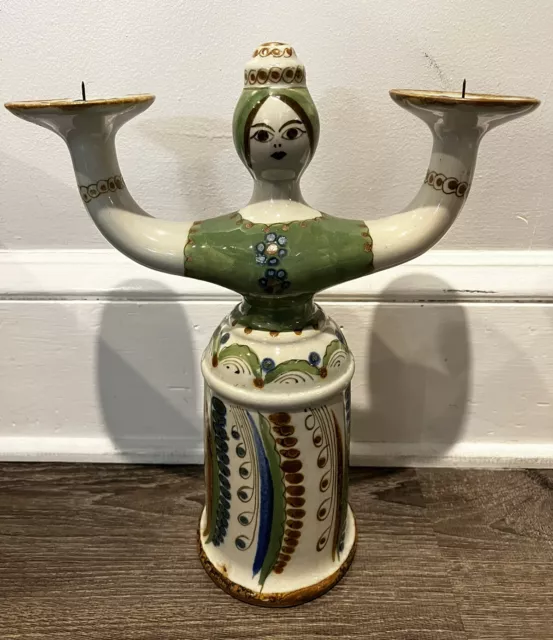 Rare El Palomar Mexico Ken Edwards Pottery Candle Holder Lady  Woman 14.5” Green