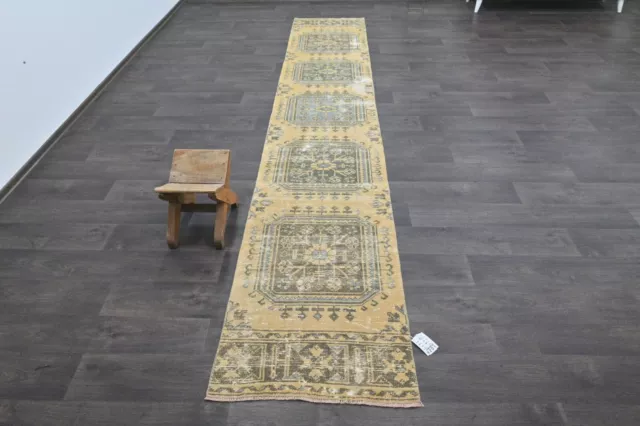 Vintage Turkish Runner Rug 2x12ft Wool Anatolian Handmade Hallway Oushak BEIGE