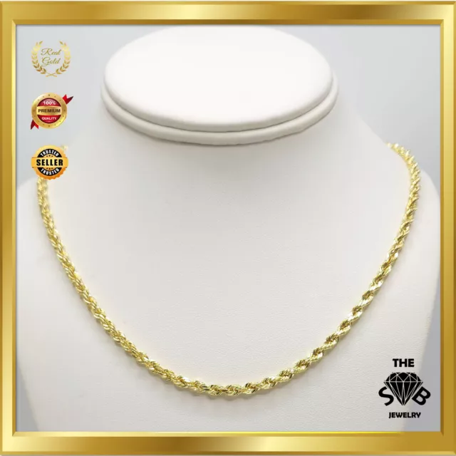 10K Yellow Real Gold 1mm-12mm Diamond Cut Rope Chain 14"-30" Necklace BRAND NEW