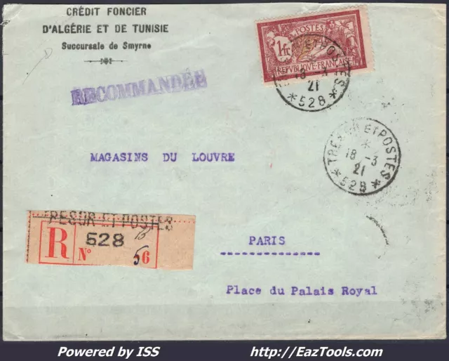 France N° 121 Seul Sur Lettre Pour Paris Depart De Smyrne Tresor Et Postes 528