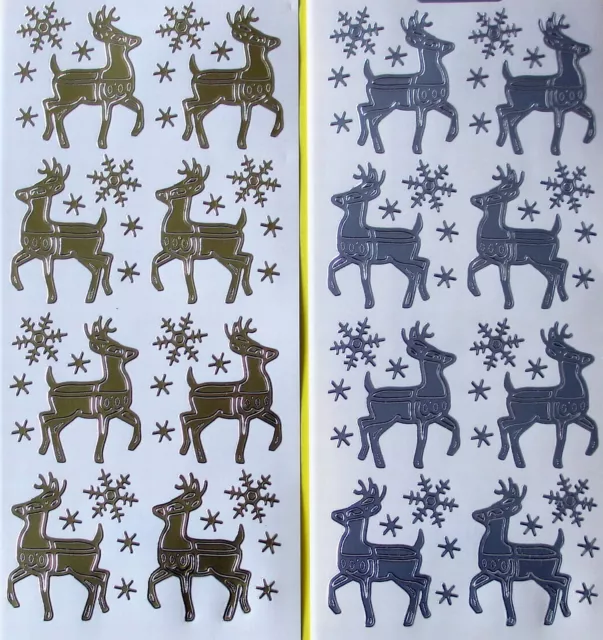 Christmas REINDEER PEEL OFF STICKERS Reindeers Snowflakes Stars Cardmaking