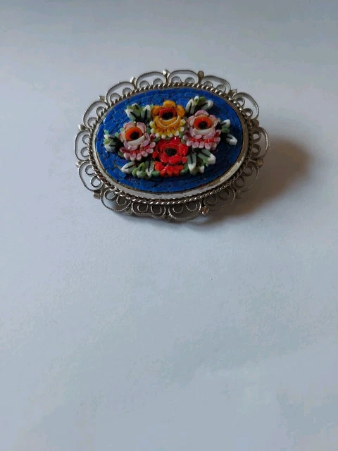 Broche En Micro-mosaïque Luth Ou Mandoline - Verre Multicolore Sur Laiton - Occasion, Manque épingle