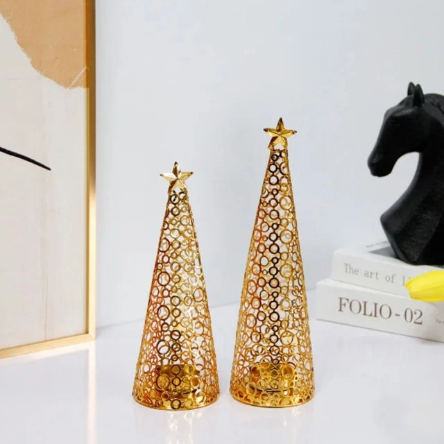 Hollow Metal Christmas Tree Candlestick Gold Scented Candle Stand  Gift