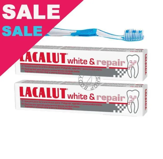 Lacalut White & Repair Whitening Toothpaste Reduce Tartar + Toothbrush Pack of 2