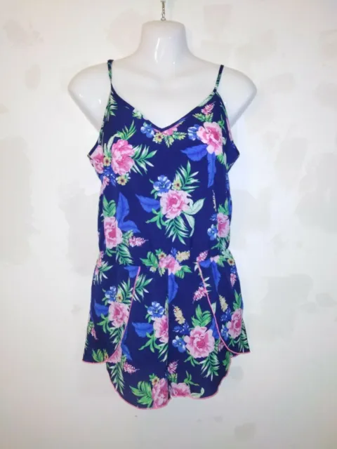 New Look Sleeveless Blue Tropical Floral Print Playsuit Size S