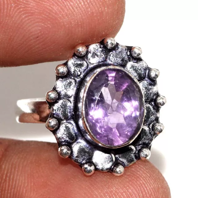 Natural Amethyst 925 Silver Plated Ring US 8.5 Valentine Gift Jewelry GW
