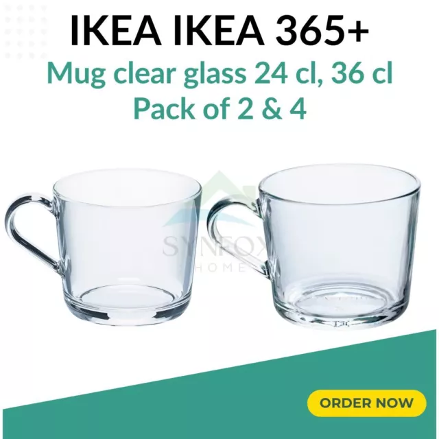 Ikea Mug Clear Glass Pack of 2 & 4 Tea Coffee Drinkware Kitchen 365+ New