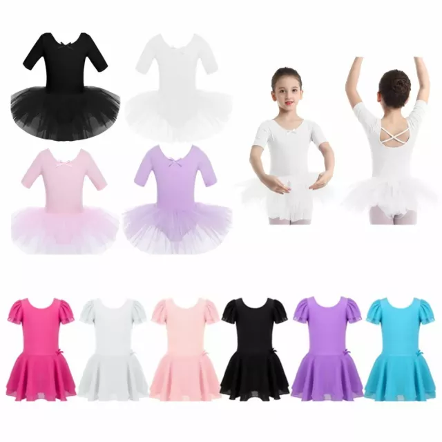 Girls Gymnastics Ballet Leotard Dress Kids Dance Tutu Skirt Ballerina Costume