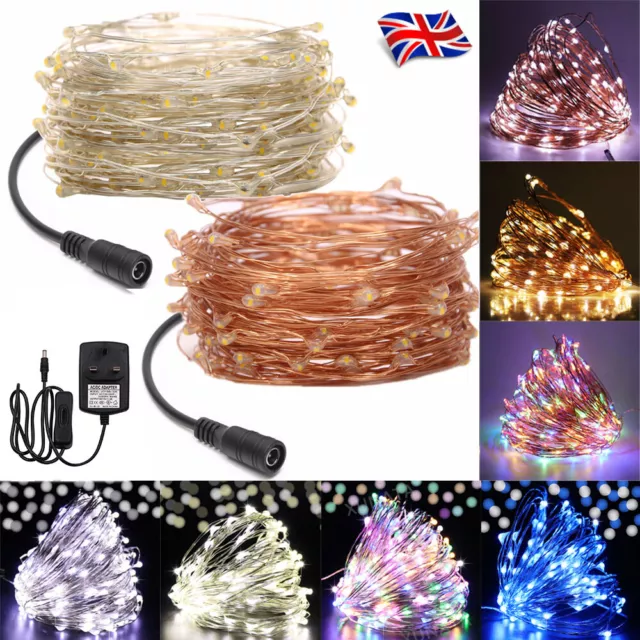 Mains Powered 100-500 LED Micro Rice Wire Copper Fairy String Lights Party White