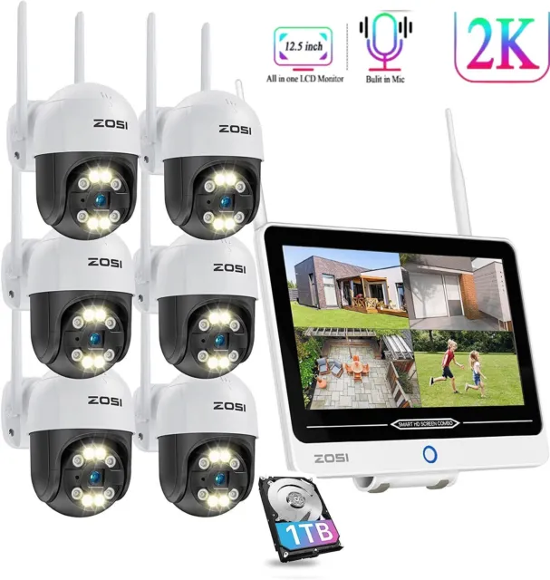 ZOSI 2K 8CH NVR 1TB 6PCS 3MP Wireless Security Camera System Outdoor PTZ CCTV