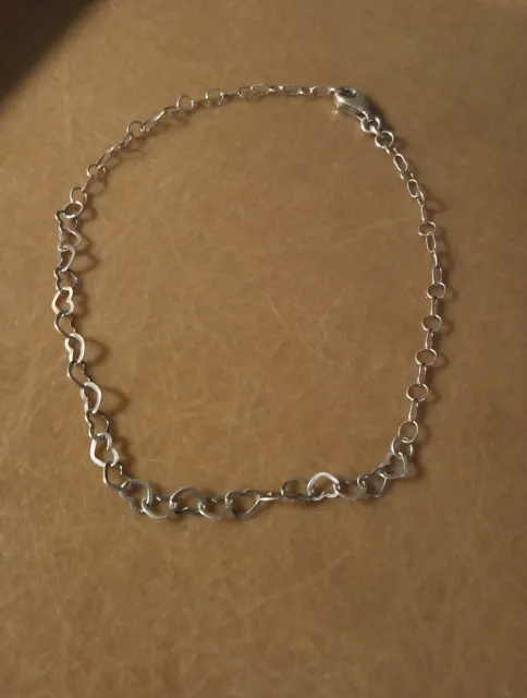Vintage Sterling Silver Heart Link Bracelet 10 Inch