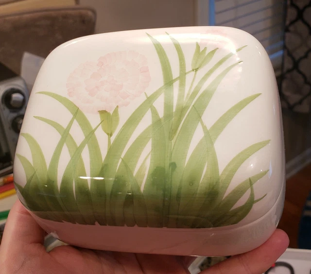Vtg Dipinto A Mano Pink Flower Trinket Box Hand Painted Porcelain Ceramic Italy!