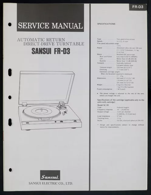 Original SANSUI FR-D3 Turntable Service-Manual/Diagram/Parts List o153