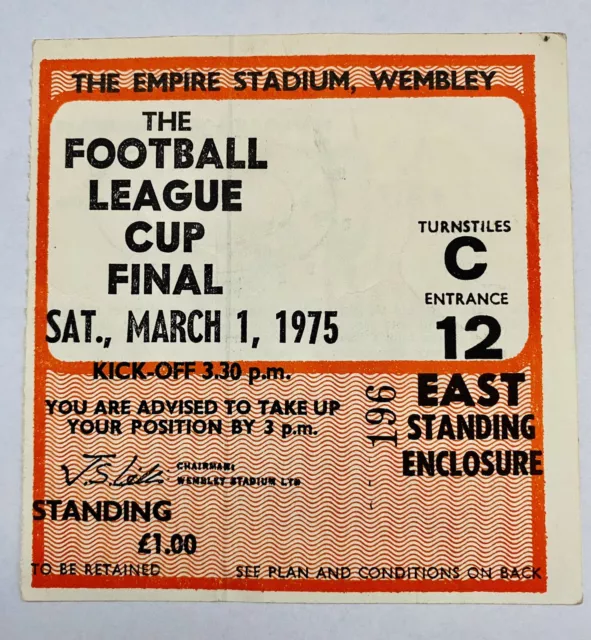 Football League Cup Final Wembley Ticket Stub 1975 Norwich City v Aston Villa