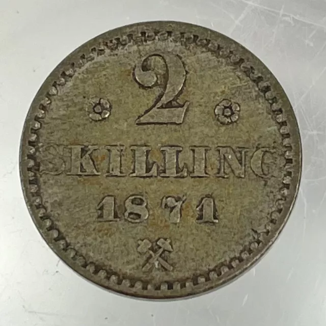 Norway 2 Skilling 1871 Silver Coin