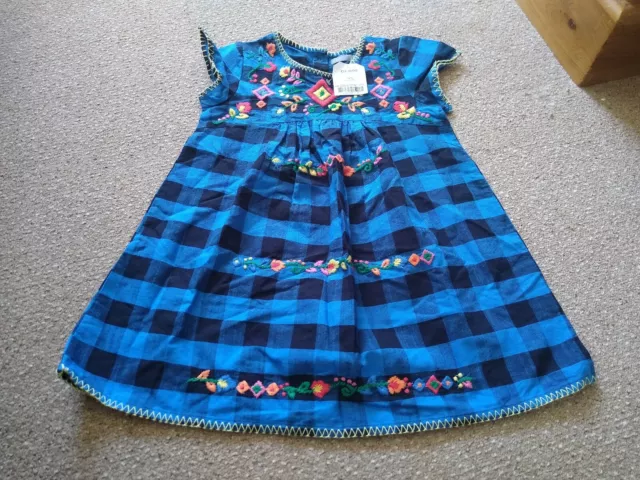 Girls BNWT NEXT Blue Check Embroidered Short Sleeve Summer Dress (2-)3(-4) years