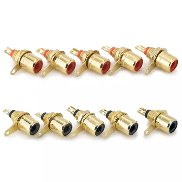 10x RCA Phono Chassis Sockets Panel Mount Female Gold Plated Connector Red-Black