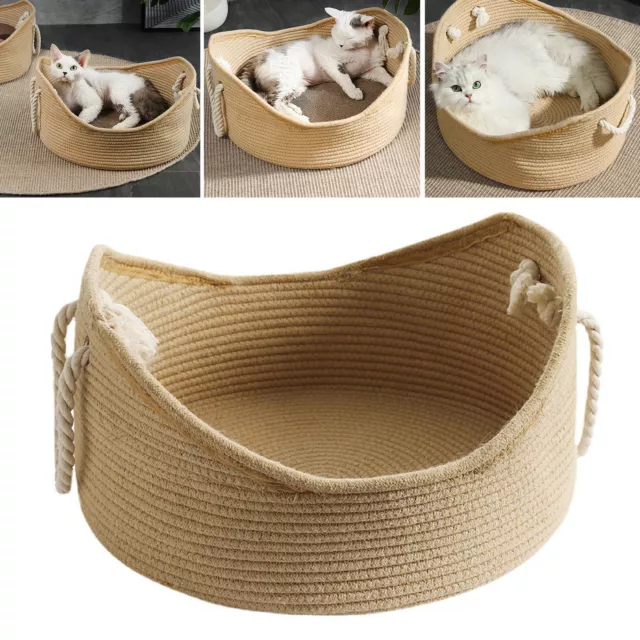 Wicker Cat Bed Basket Corrugated Scratching Board Comfortable Pet House