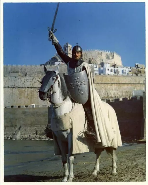Charlton Heston El Cid by Castle with Sword on Horse Vintage 8x10 Color Photo