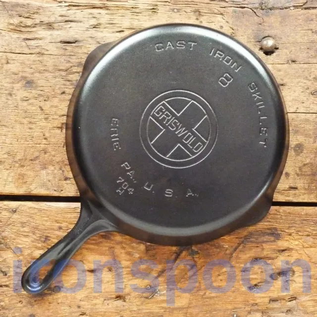 Vintage GRISWOLD Cast Iron SKILLET Frying Pan # 8 LARGE BLOCK LOGO - Ironspoon