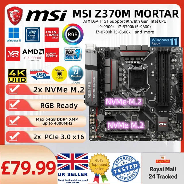 Msi Z370 Motherboard For Intel I3 9th Gen MSI Z370M MORTAR MATX