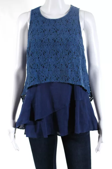 Derek Lam 10 Crosby Womens Floral Sleeveless Tiered Tank Top Blouse Blue Size 6