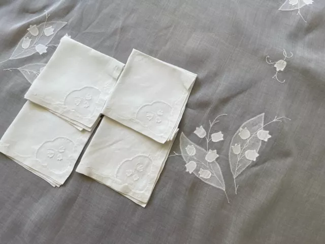 Vintage Madeira Linen Organdy Applique Tablecloth Napkins Marshall Field YY518