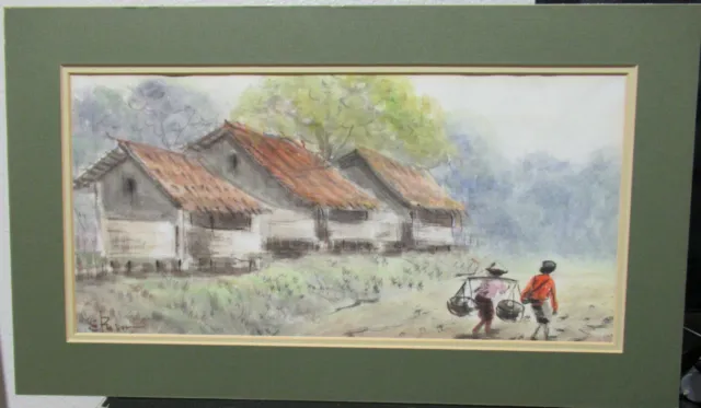 E.ralm Vietnam Village Original Watercolor Landscape Painting