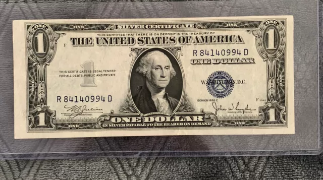 1935-C Blue Seal $1silver Cert,uncirc., Off Center Cut, Very Sharp!!