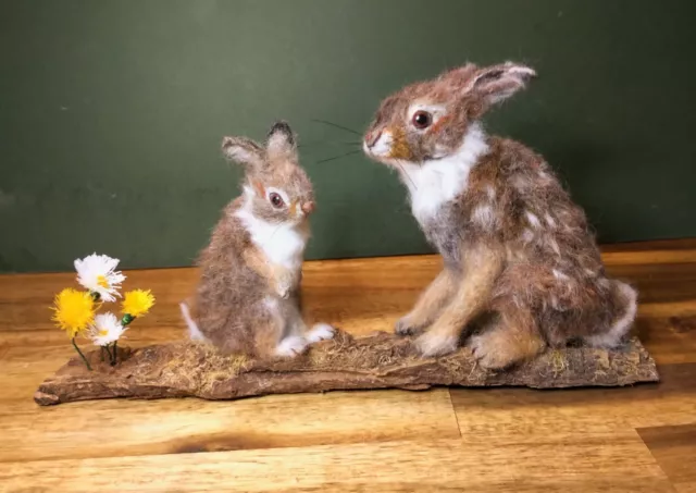 Cottontail Rabbit, Mother and Baby Rabbit- Needle Felted Animal Sculpture, OOAK,