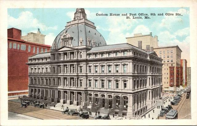 C.1920s St. Louis MO Custom House Post Office Street View Missouri Postcard 727