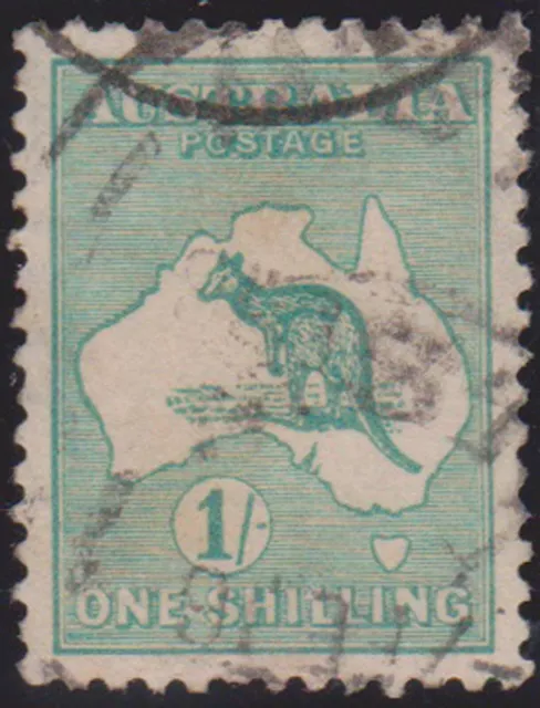 (F237-27) 1915 Australia 1/- green Kangaroo Die II 3rd W/M stamp(AB)