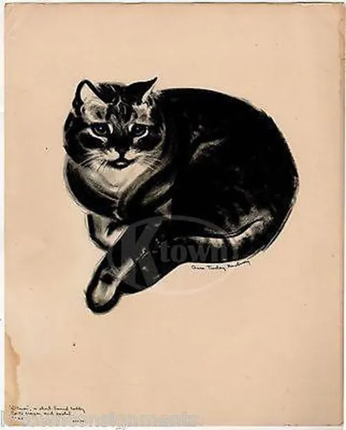 Oliver Short Haired Tabby Cat Vintage Poster Print by Clare Turlay Newberry 1943