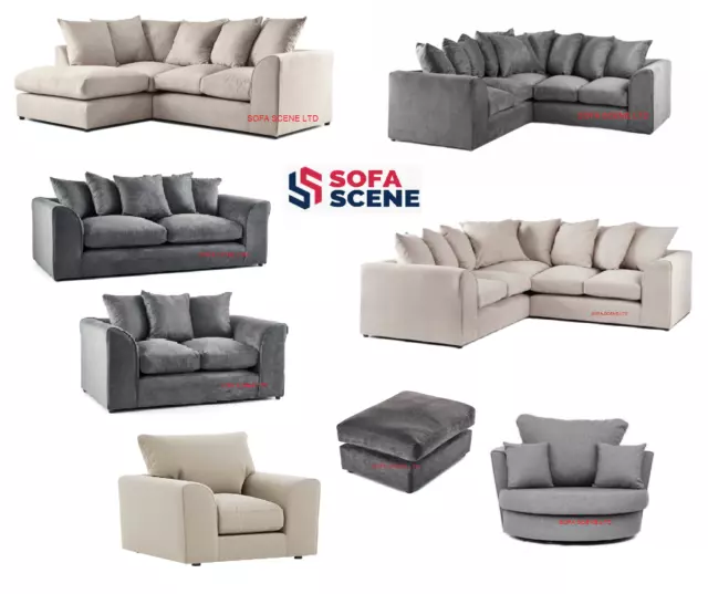 New Stone Plush fabric double Corner Sofa 3 2 Seater Grey Cream Armchair Swivel