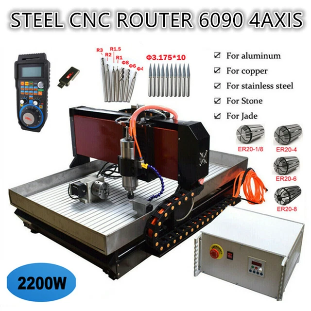 STEEL CNC ROUTER 6090 4axis 2200W Mach3 Engraver Cutting Machine For
