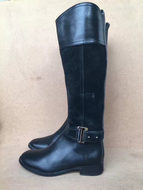 Tory Burch Womens  Black Suede Pebbled Leather Mid-calf Ridding Boots Sz 6.5 M