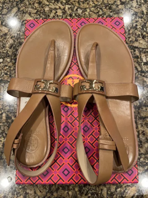 Tory Burch Royal Tan Gigi Flat Sandal - Calf Leather Size 9