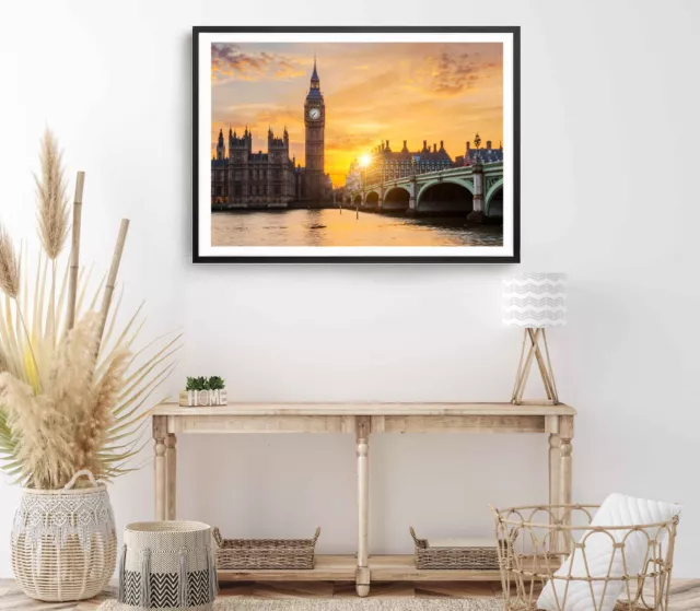 Big Ben Tower Print, UK Wall Art, Westminster Bridge Framed Sunset Wall Art,City