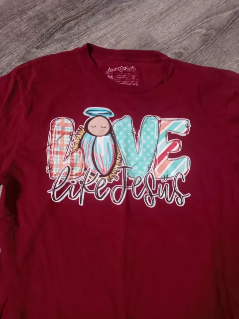 Love In Faith T Shirt Adult Medium Maroon Love Like Jesus Long Sleeve Christian