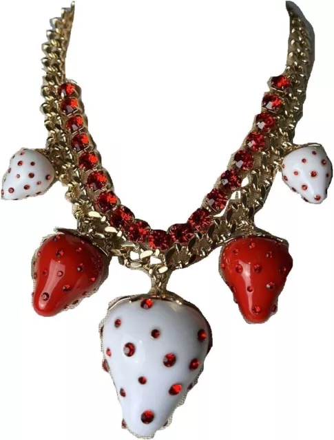 BETSEY JOHNSON Crystal Rose Enamel 3D Strawberry Pendant Necklace Babycakes $148