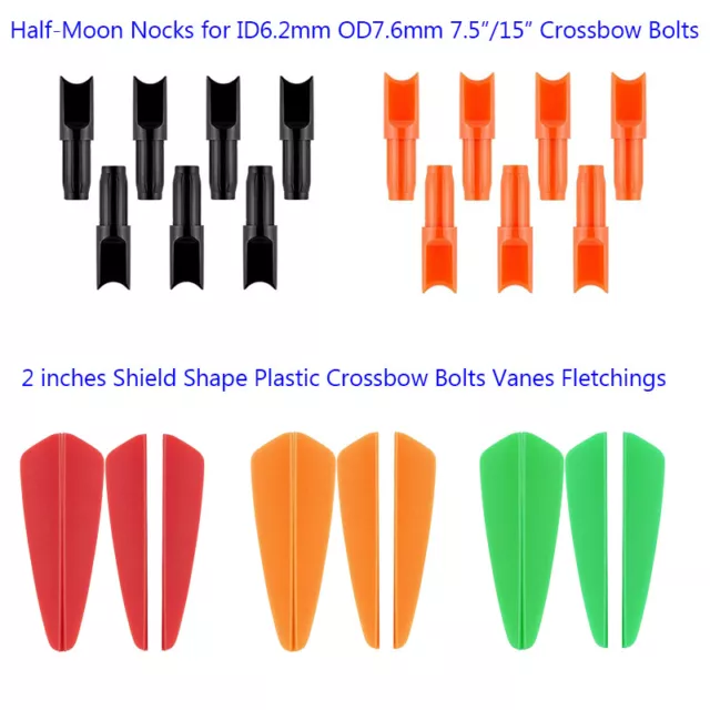 Archery Replacement Half Moon Nocks / 2" Vanes for 7.5"/15" Carbon Bolts Target