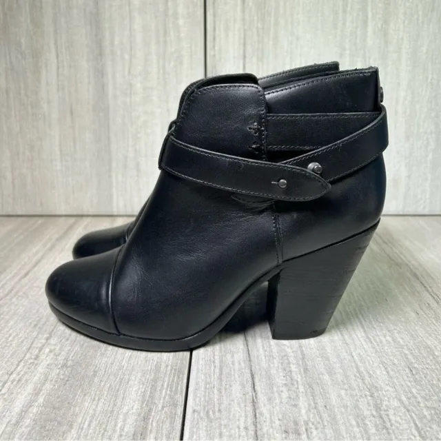 Rag and Bone Harrow Black Leather Block Heel Ankle Boot Booties Women’s Size 7.5