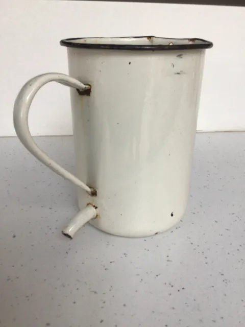 Vintage French Enamel Irrigator - Planter Vase Pot - White